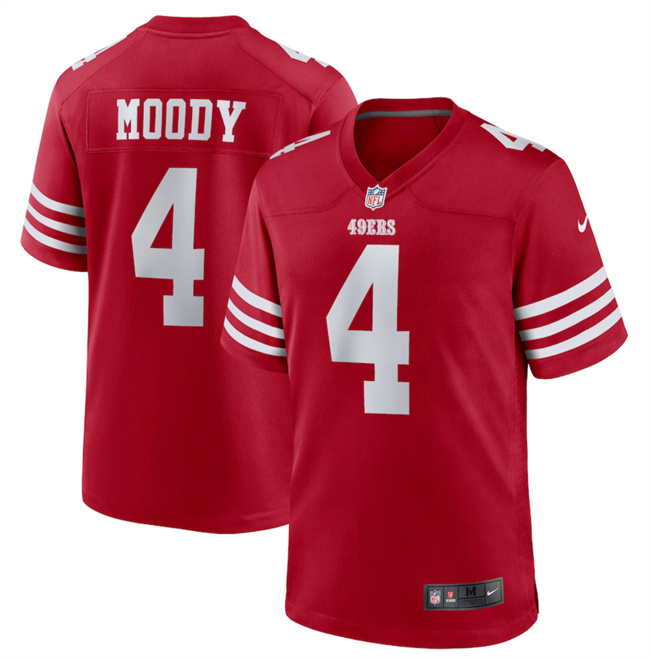Men's San Francisco 49ers #4 Jake Moody Red Football Stitched Game Jersey